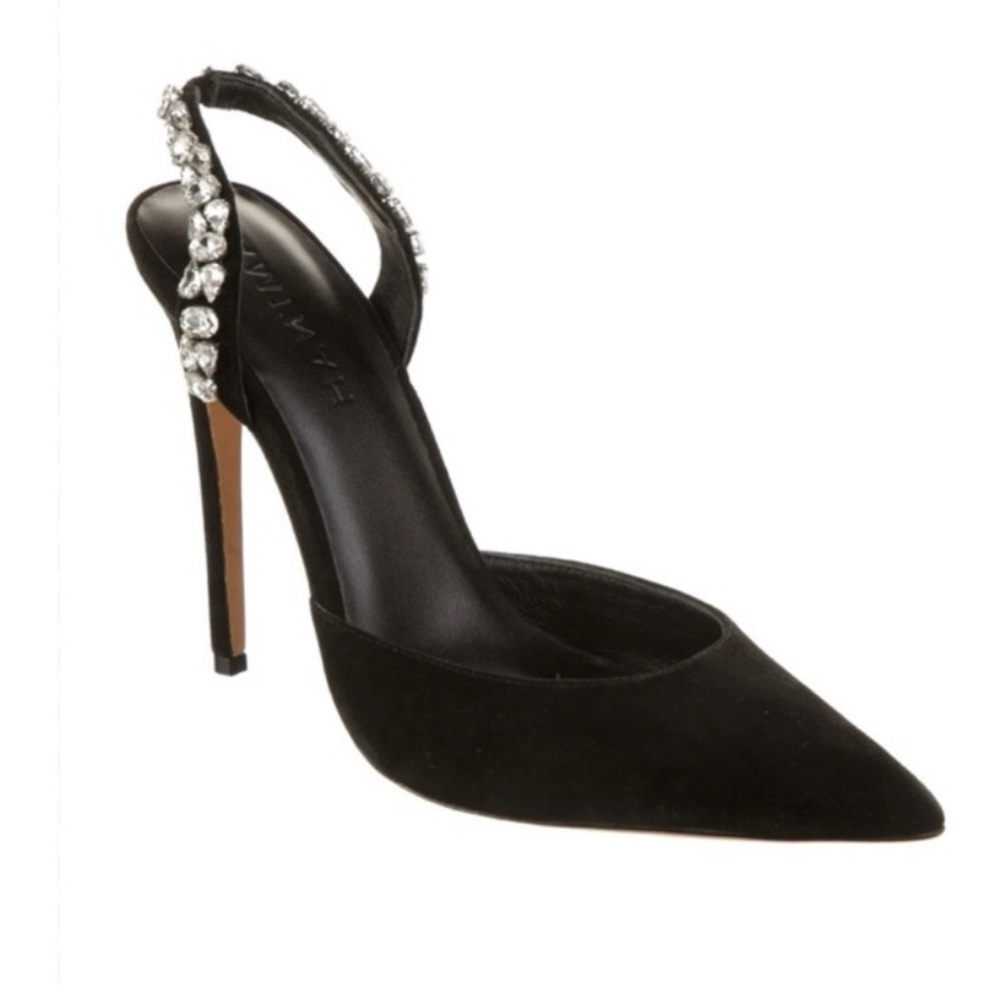 Express Black Suede Pointed Toe Heels with Rhinestone Slingback Strap - Picture 7 of 7